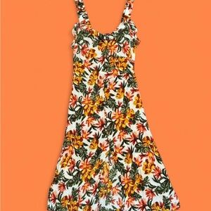 Floral print mini dress with button detailing down the front